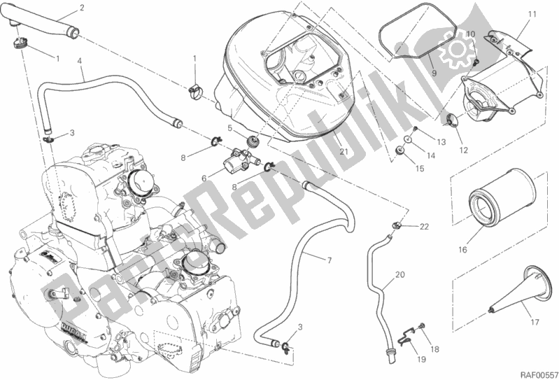 Alle onderdelen voor de Luchtinlaat - Olie-ontluchter van de Ducati Hypermotard Hyperstrada 939 USA 2016
